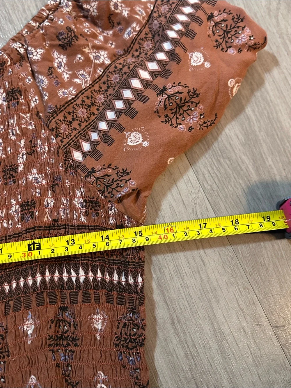 Boho Floral Smocked Maxi Dress XL Off Shoulder Puff Sleeve Peasant Cottagecore - Picture 6 of 8